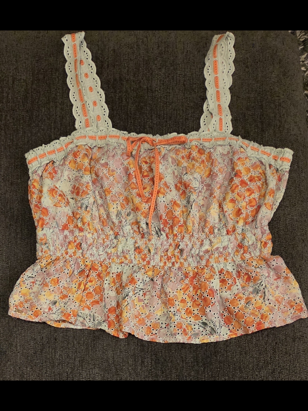 Sam Edelman Women’s Doria Lace Paneled Tank Top - Orange & Blue. Size L